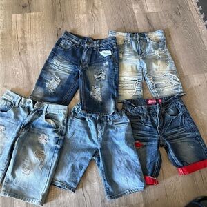 Kids Distressed Denim Shorts - Light & Dark Blue